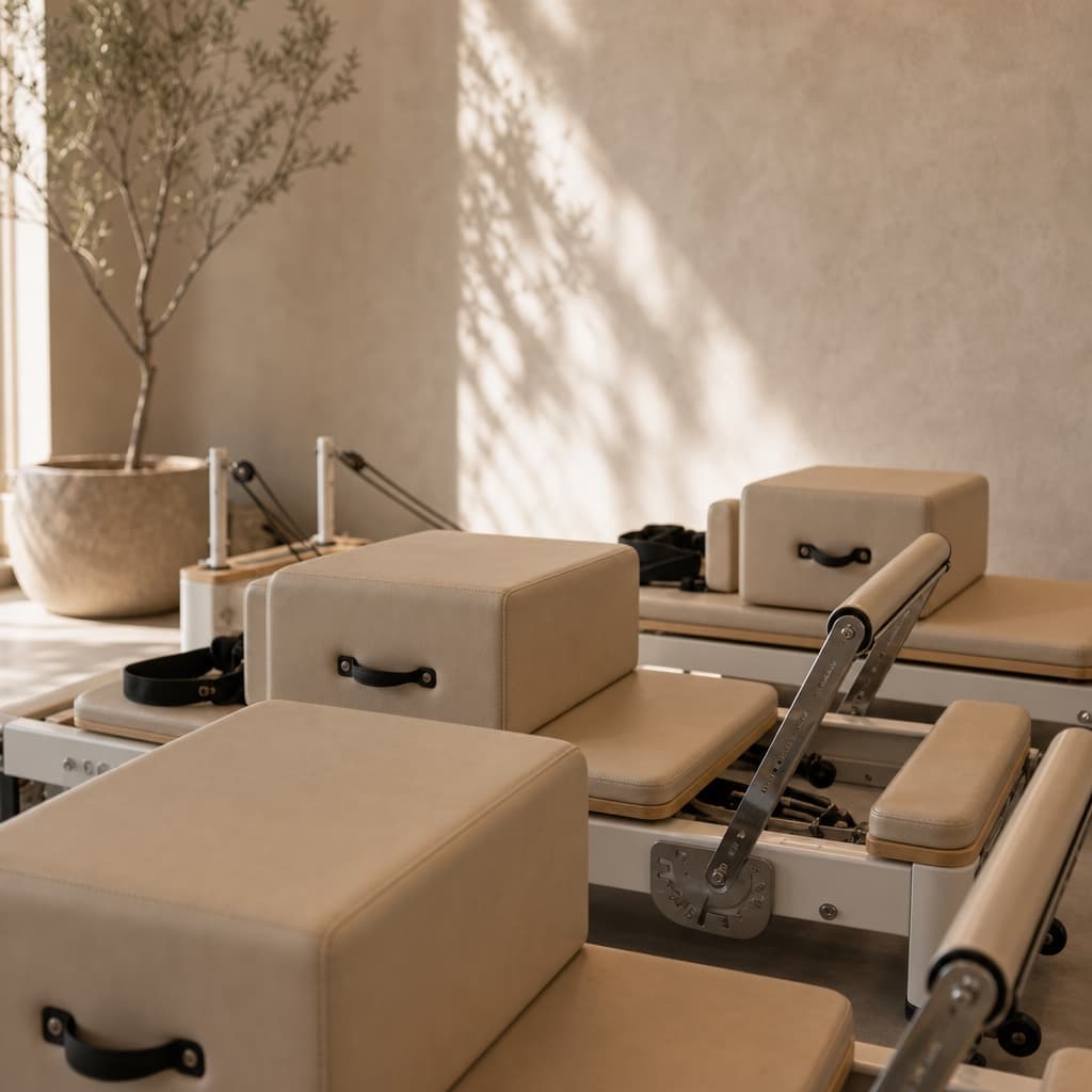 Cream Pilates reformers in the Santé Studio